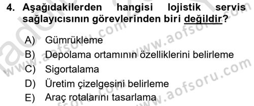Uluslararası Lojistik Dersi 2020 - 2021 Yılı Yaz Okulu Sınav Soruları 4. Soru