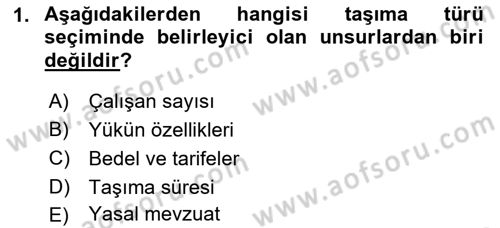 Uluslararası Lojistik Dersi 2021 - 2022 Yılı (Vize) Ara Sınav Soruları 1. Soru
