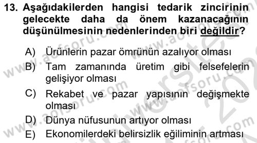 Uluslararası Lojistik Dersi 2021 - 2022 Yılı (Vize) Ara Sınav Soruları 13. Soru