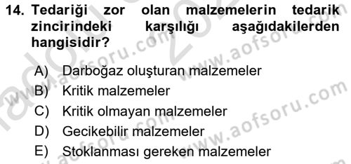 Uluslararası Lojistik Dersi Ara Sınavı Deneme Sınav Soruları 14. Soru