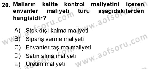Uluslararası Lojistik Dersi 2021 - 2022 Yılı (Vize) Ara Sınav Soruları 20. Soru