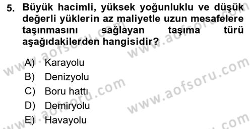 Uluslararası Lojistik Dersi 2021 - 2022 Yılı (Vize) Ara Sınav Soruları 5. Soru
