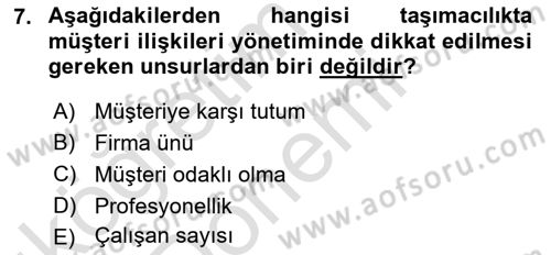 Uluslararası Lojistik Dersi 2021 - 2022 Yılı (Vize) Ara Sınav Soruları 7. Soru