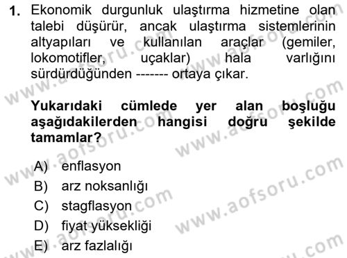 Uluslararası Lojistik Dersi 2021 - 2022 Yılı (Final) Dönem Sonu Sınav Soruları 1. Soru