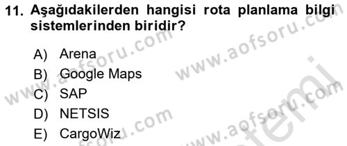 Uluslararası Lojistik Dersi 2021 - 2022 Yılı (Final) Dönem Sonu Sınav Soruları 11. Soru