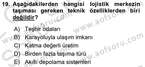 Uluslararası Lojistik Dersi 2021 - 2022 Yılı (Final) Dönem Sonu Sınavı 19. Soru