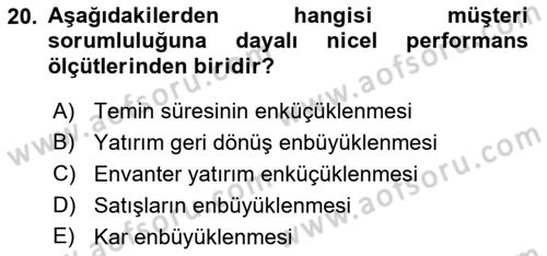 Uluslararası Lojistik Dersi 2021 - 2022 Yılı (Final) Dönem Sonu Sınavı 20. Soru