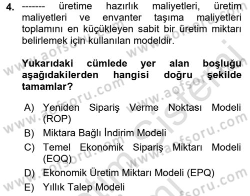 Uluslararası Lojistik Dersi 2021 - 2022 Yılı (Final) Dönem Sonu Sınavı 4. Soru