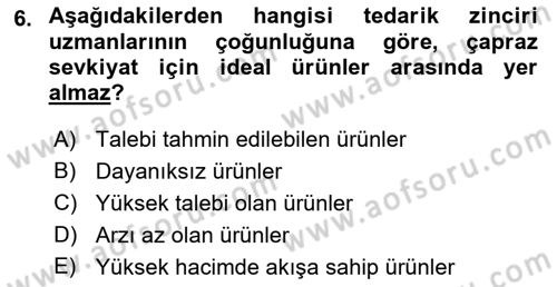 Uluslararası Lojistik Dersi 2021 - 2022 Yılı (Final) Dönem Sonu Sınavı 6. Soru