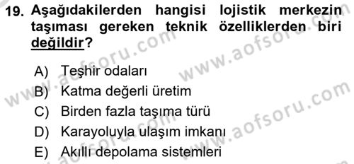 Uluslararası Lojistik Dersi 2021 - 2022 Yılı Yaz Okulu Sınav Soruları 19. Soru