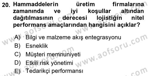 Uluslararası Lojistik Dersi 2021 - 2022 Yılı Yaz Okulu Sınav Soruları 20. Soru