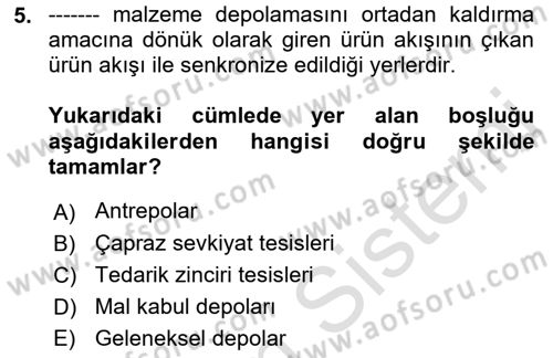 Uluslararası Lojistik Dersi 2021 - 2022 Yılı Yaz Okulu Sınav Soruları 5. Soru