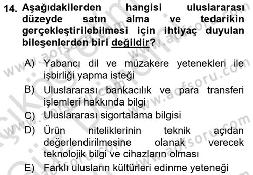 Uluslararası Lojistik Dersi Ara Sınavı Deneme Sınav Soruları 14. Soru