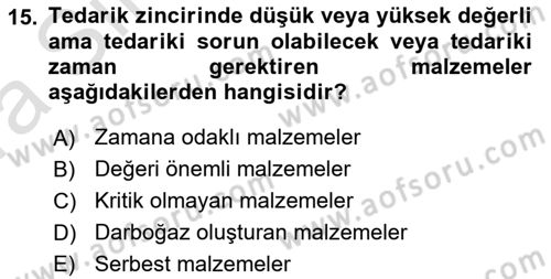 Uluslararası Lojistik Dersi Ara Sınavı Deneme Sınav Soruları 15. Soru