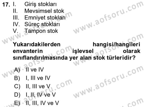 Uluslararası Lojistik Dersi 2022 - 2023 Yılı (Vize) Ara Sınav Soruları 17. Soru