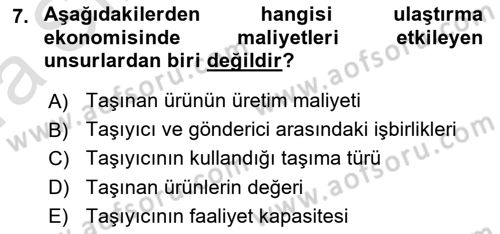 Uluslararası Lojistik Dersi 2022 - 2023 Yılı (Vize) Ara Sınav Soruları 7. Soru