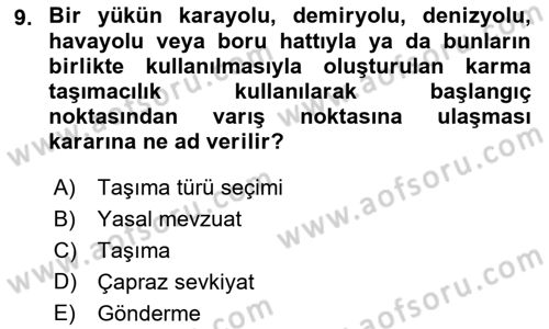 Uluslararası Lojistik Dersi 2022 - 2023 Yılı (Vize) Ara Sınav Soruları 9. Soru