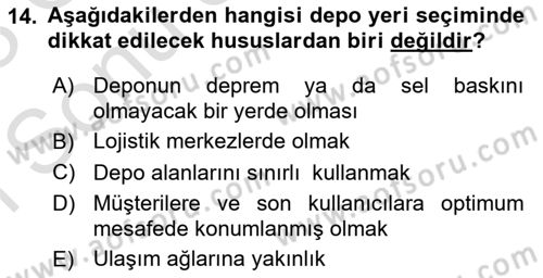 Uluslararası Lojistik Dersi 2022 - 2023 Yılı (Final) Dönem Sonu Sınav Soruları 14. Soru
