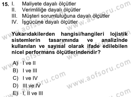 Uluslararası Lojistik Dersi 2022 - 2023 Yılı (Final) Dönem Sonu Sınav Soruları 15. Soru