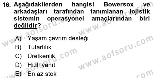 Uluslararası Lojistik Dersi 2022 - 2023 Yılı (Final) Dönem Sonu Sınav Soruları 16. Soru