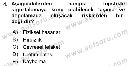 Uluslararası Lojistik Dersi 2022 - 2023 Yılı (Final) Dönem Sonu Sınav Soruları 4. Soru