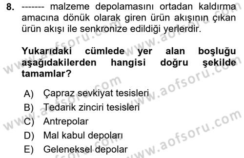 Uluslararası Lojistik Dersi 2022 - 2023 Yılı (Final) Dönem Sonu Sınav Soruları 8. Soru
