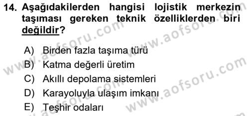 Uluslararası Lojistik Dersi 2022 - 2023 Yılı Yaz Okulu Sınav Soruları 14. Soru