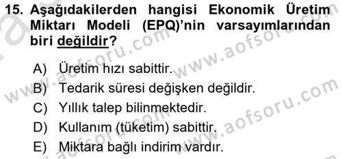 Uluslararası Lojistik Dersi Ara Sınavı Deneme Sınav Soruları 15. Soru