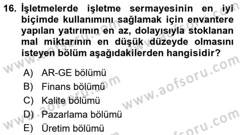 Uluslararası Lojistik Dersi Ara Sınavı Deneme Sınav Soruları 16. Soru