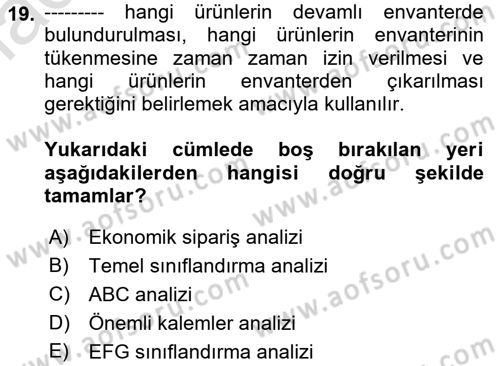 Uluslararası Lojistik Dersi 2023 - 2024 Yılı (Vize) Ara Sınav Soruları 19. Soru