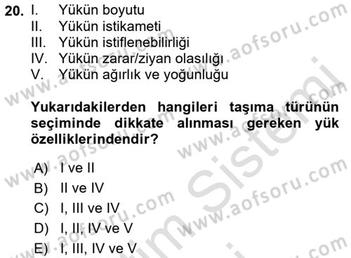 Uluslararası Lojistik Dersi 2023 - 2024 Yılı (Vize) Ara Sınav Soruları 20. Soru