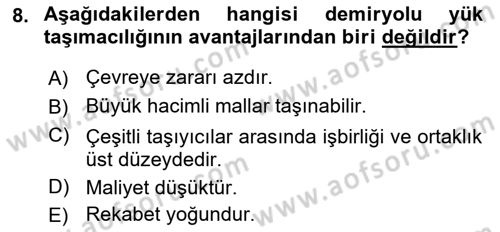 Uluslararası Lojistik Dersi Ara Sınavı Deneme Sınav Soruları 8. Soru