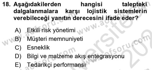 Uluslararası Lojistik Dersi 2023 - 2024 Yılı (Final) Dönem Sonu Sınavı 18. Soru