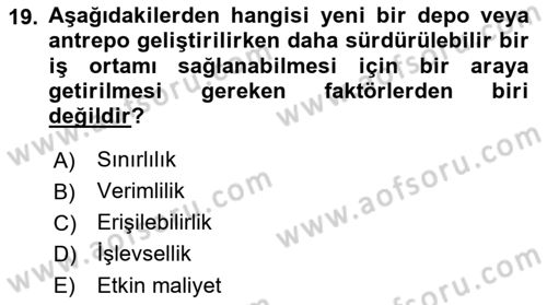 Uluslararası Lojistik Dersi 2023 - 2024 Yılı (Final) Dönem Sonu Sınav Soruları 19. Soru