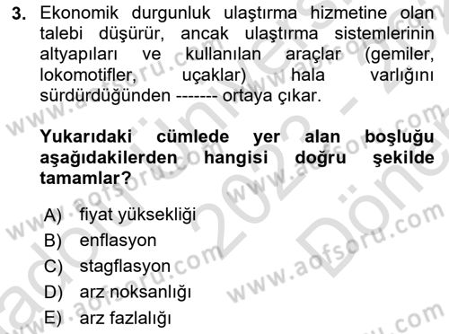 Uluslararası Lojistik Dersi 2023 - 2024 Yılı (Final) Dönem Sonu Sınav Soruları 3. Soru
