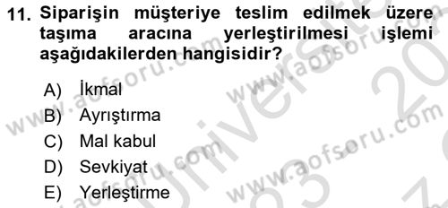 Uluslararası Lojistik Dersi 2023 - 2024 Yılı Yaz Okulu Sınav Soruları 11. Soru