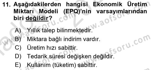 Uluslararası Lojistik Dersi 2024 - 2025 Yılı (Vize) Ara Sınav Soruları 11. Soru
