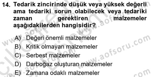 Uluslararası Lojistik Dersi 2024 - 2025 Yılı (Vize) Ara Sınav Soruları 14. Soru
