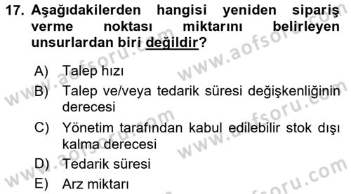 Uluslararası Lojistik Dersi Ara Sınavı Deneme Sınav Soruları 17. Soru