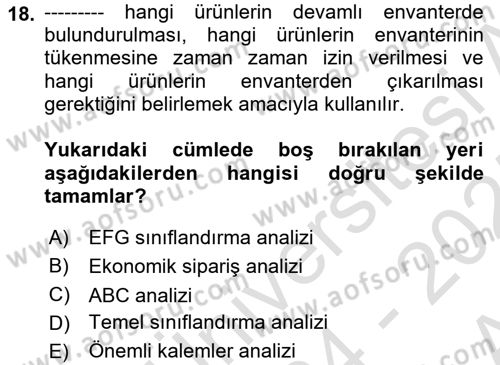 Uluslararası Lojistik Dersi 2024 - 2025 Yılı (Vize) Ara Sınav Soruları 18. Soru