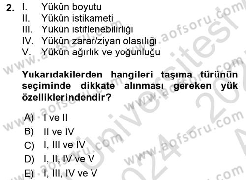 Uluslararası Lojistik Dersi Ara Sınavı Deneme Sınav Soruları 2. Soru