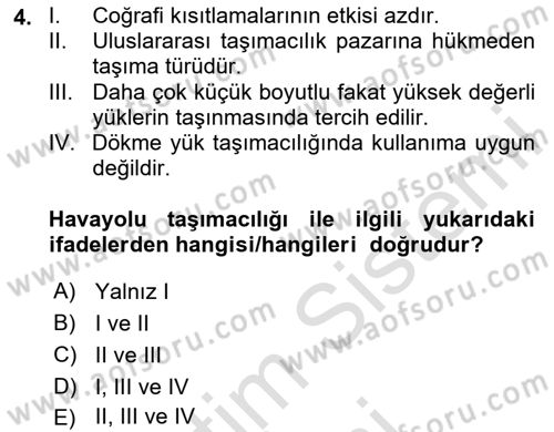 Uluslararası Lojistik Dersi 2024 - 2025 Yılı (Vize) Ara Sınav Soruları 4. Soru