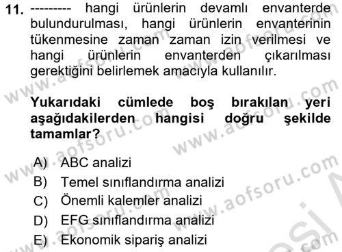 Uluslararası Lojistik Dersi 2024 - 2025 Yılı Yaz Okulu Sınav Soruları 11. Soru