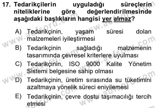 Uluslararası Lojistik Dersi 2024 - 2025 Yılı Yaz Okulu Sınav Soruları 17. Soru