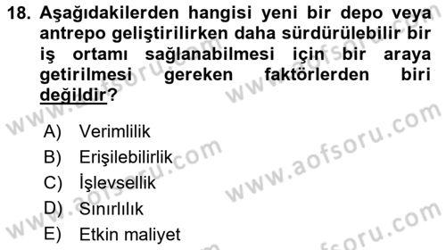 Uluslararası Lojistik Dersi 2024 - 2025 Yılı Yaz Okulu Sınav Soruları 18. Soru