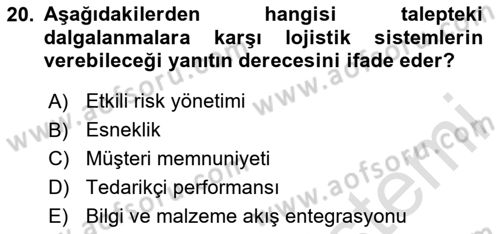 Uluslararası Lojistik Dersi 2024 - 2025 Yılı Yaz Okulu Sınav Soruları 20. Soru