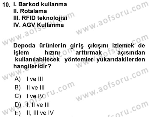Uluslararası Lojistik Dersi 2025 - 2026 Yılı (Vize) Ara Sınav Soruları 10. Soru