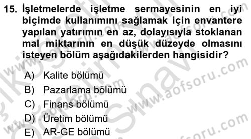 Uluslararası Lojistik Dersi 2025 - 2026 Yılı (Vize) Ara Sınav Soruları 15. Soru