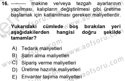 Uluslararası Lojistik Dersi 2025 - 2026 Yılı (Vize) Ara Sınav Soruları 16. Soru