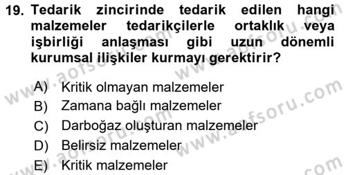Uluslararası Lojistik Dersi 2025 - 2026 Yılı (Vize) Ara Sınav Soruları 19. Soru